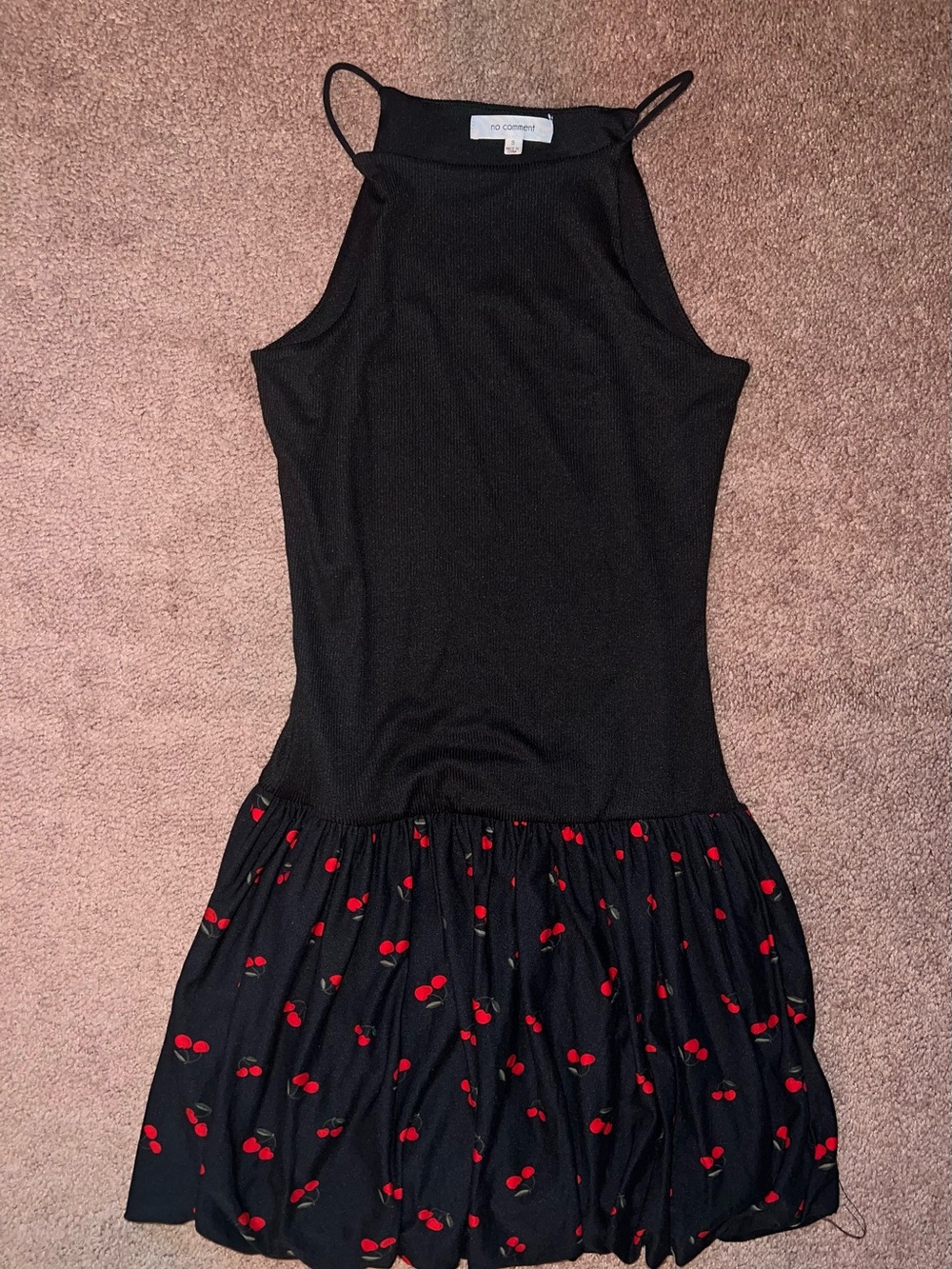 No Comment Black Dress with Red Cherry Print Skirt